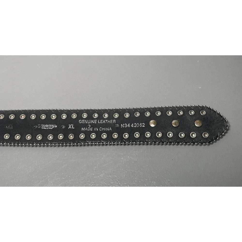Nocona Belt Co. Mens Western Leather Brown Fur Silver Crystal Gem Belt No Buckle